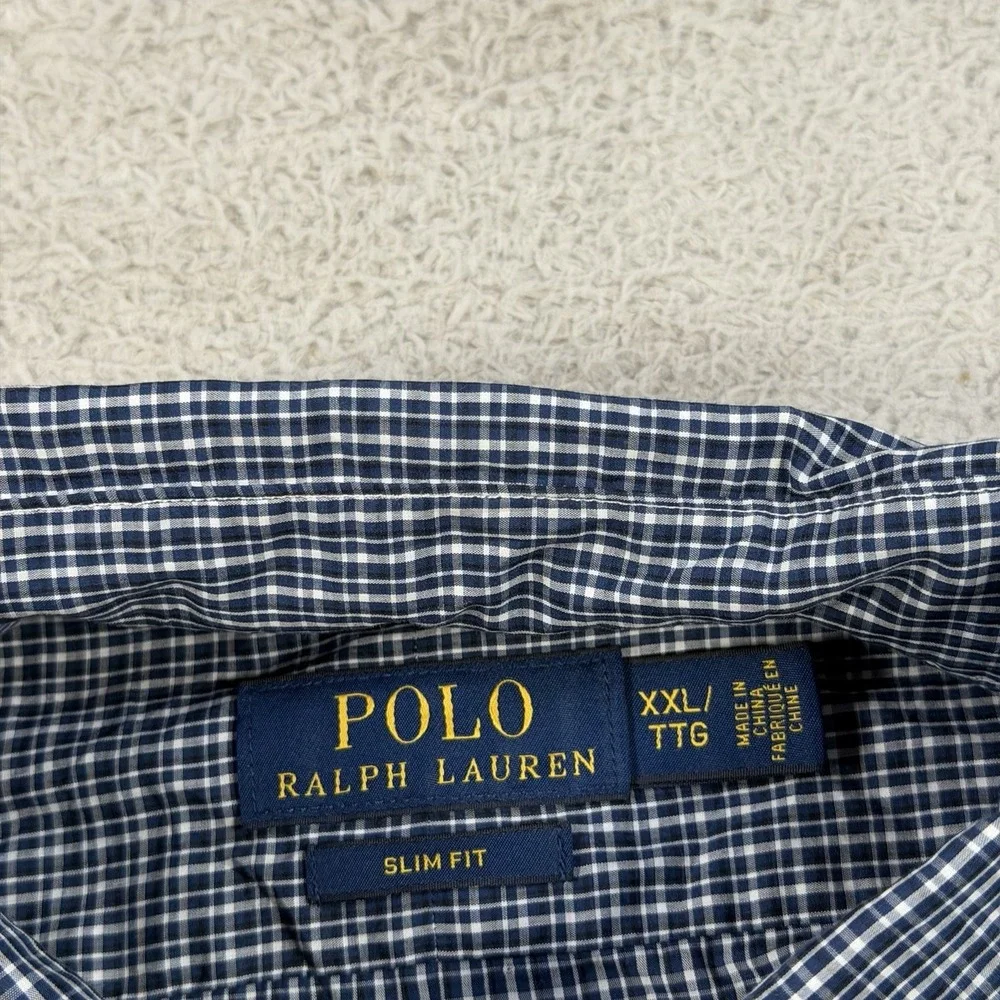 Polo Ralph Lauren Shirt Men 2XL Blue Plaid Slim Fit Long Sleeve Button Up Cotton
